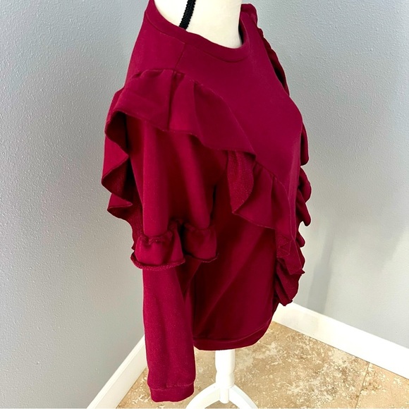 Women’s vertical ruffled, burgundy sweatshirt, size medium - Picture 2 of 7